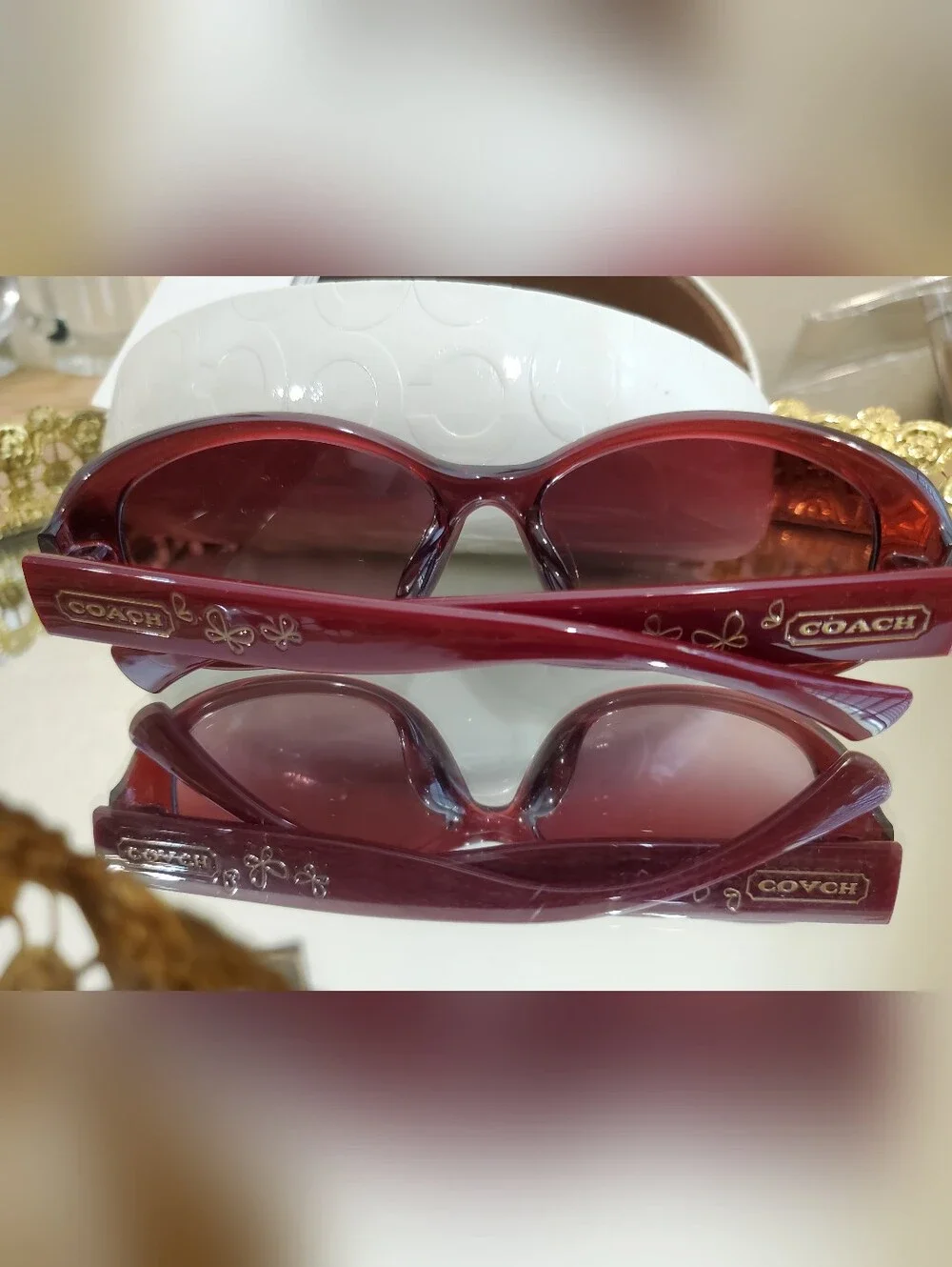 COACH Women's Burgundy Oval Sunglasses - NEW